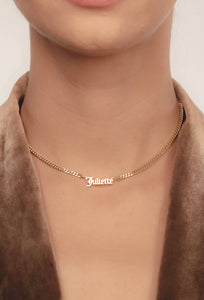 Custom Old English Name Necklace with Cuban Link Chain