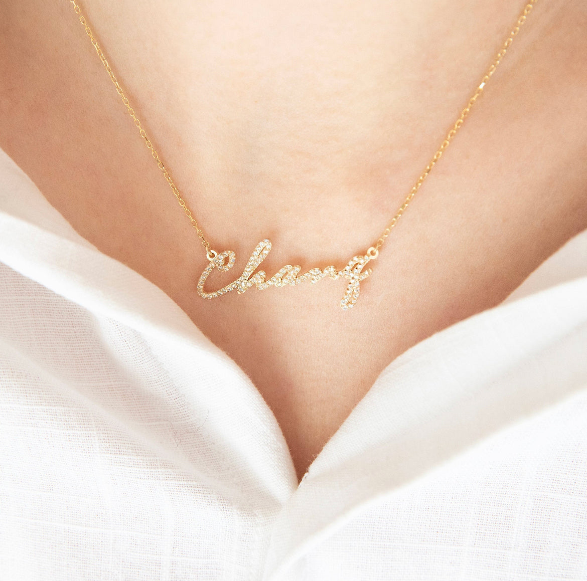 Custom Pavé Name Necklace with Cable Link Chain
