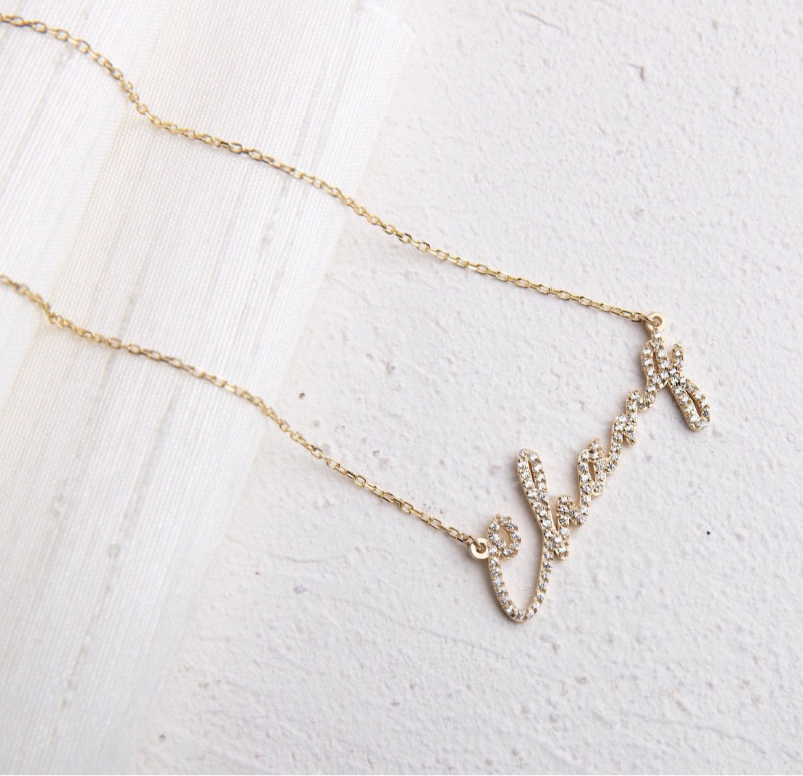 Custom Pavé Name Necklace with Cable Link Chain