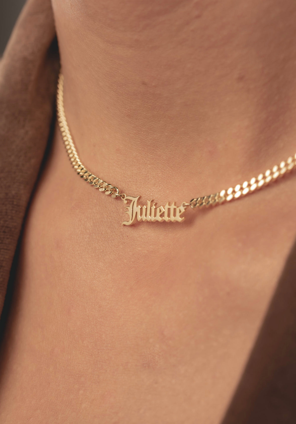 Custom Old English Name Necklace with Cuban Link Chain